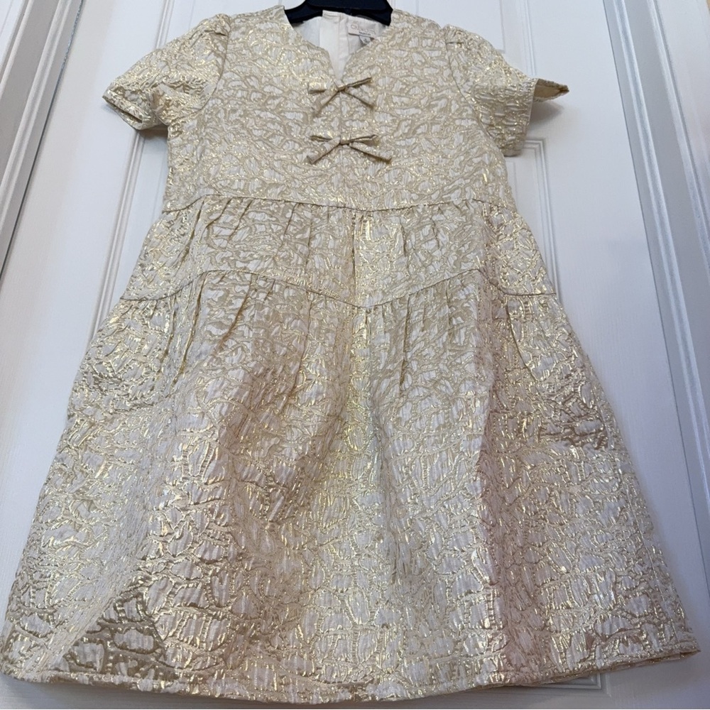 J.CREW Crewcuts Collection Girls puff-sleeve dress in metallic leopard jacquard - Picture 7 of 9